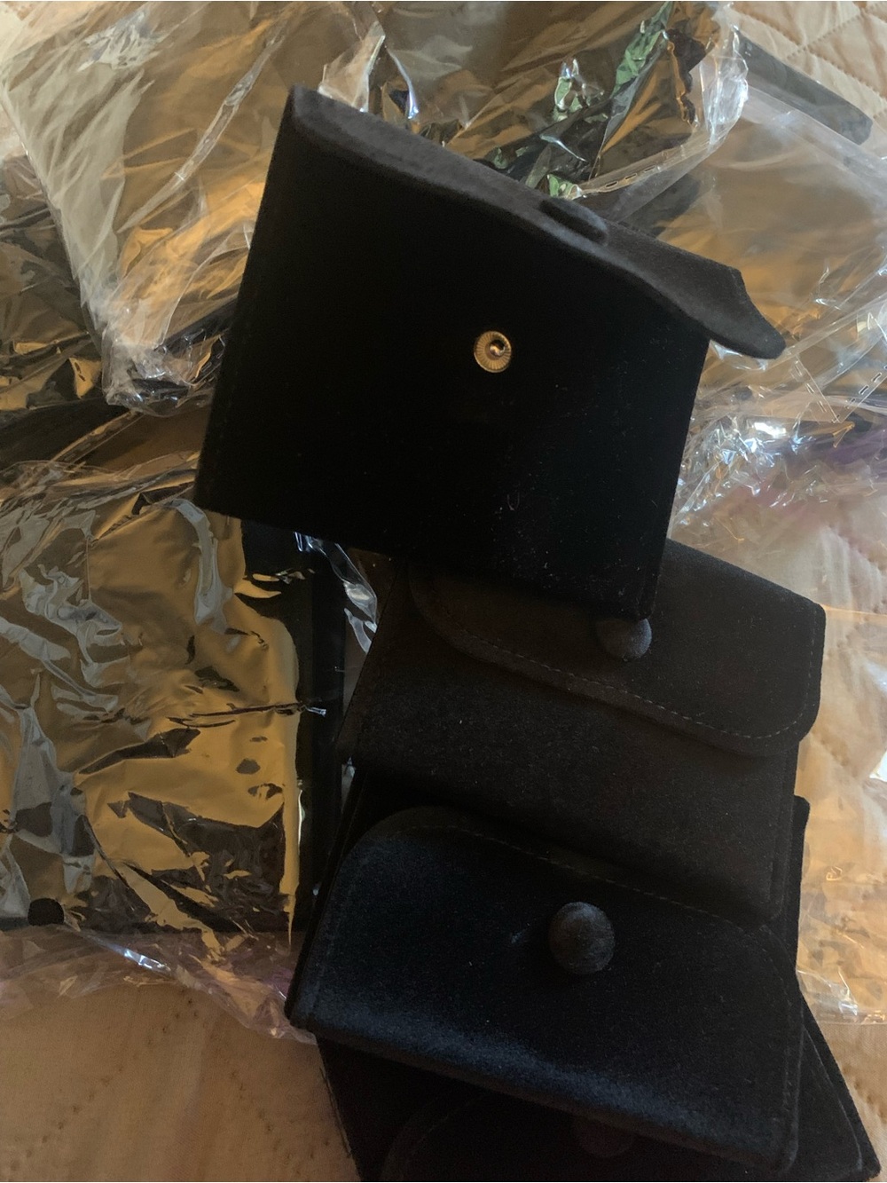 60 - Black Velvet Snap Jewelry Pouches. 5 Packs of 12.